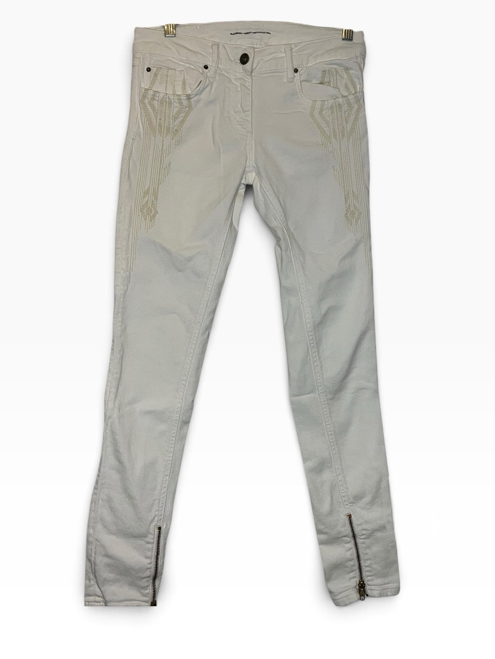 Sandro White Embroidered Ankle-Zip Skinny Jeans Size 36 / US 4
